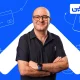 Portrait of Digipay CEO Omid Torabi against a blue background with payment illustrations.