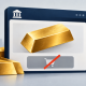 An abstract banking window displays gold above a crossed-out purchase icon, with a stylized Tehran skyline behind it.