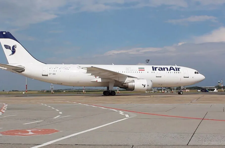An Iran Air passenger aircraft on an airport apron.